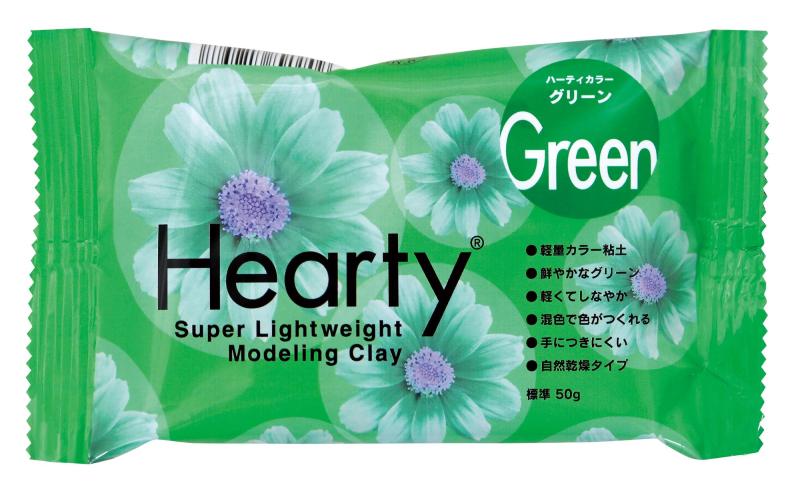 パジコ 軽量粘土 ハーティクレイ グリーン 50g 301258 日本製リニューアル 新しくなったハーティクレイ本体サイズ：W145mm×H85mm×D20mm/容量：50g成分：微小中空球樹脂、繊維、無機粉、合成糊材、保存材、防カビ剤、顔料、水生産国：日本リニューアルにより更に使いやすくなりました　よりなめらかに、ヒビ割れ少なく、色鮮やかに