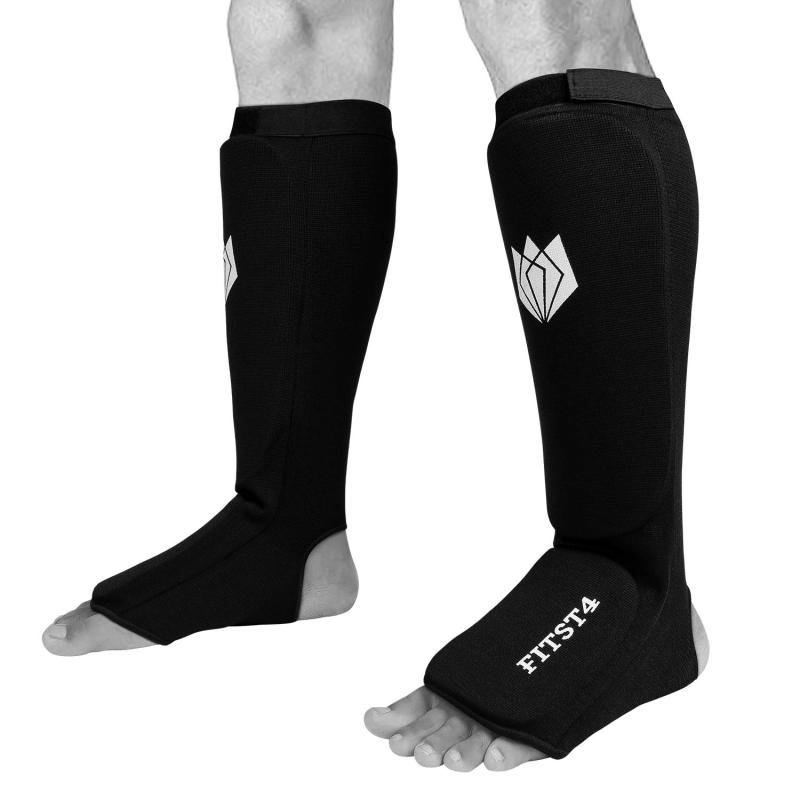 FitsT4 キックボクシング ボクシング MMA ムエタイ 空手 テコンドー クロス 甲 パッド入り 伸縮性 トレーニング スパーリング シンガード プロテクター (1ペア)