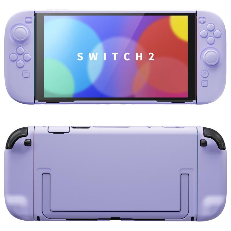 PlayVital Switch2対応保護ケース switch2背面キックスタンド使用可能ハードカバーケース 着装したままドック対応 キズ防止 耐衝撃 サムグリップ＆ボタンキャップ＆ステッカー付属【ライトパー