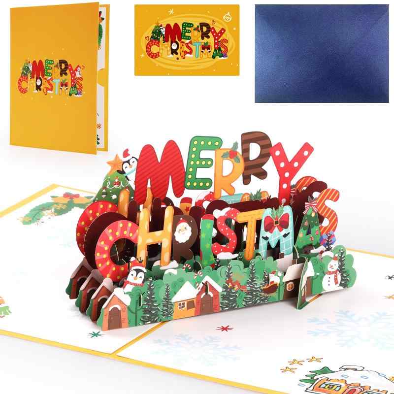 樂天商城 - KIKISML クリスマス カード 立体 3D 飛び出す グリーティングカード メッセージカード ポップアップ 封筒付き クリスマス飾り プレゼント ギフト Merry Christmas お祝い