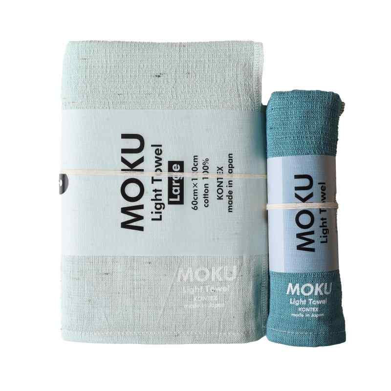 【コンテックス】MOKU 59752-90バスタオル ＆フェイスタオル各1枚セット (ミント＆ブルーグリーン)【セット内容】MOKU Lサイズ1枚　MOKUMサイズ1枚【サイズ】MOKU L 60×120cm MOKU M 33×100cm【素材】綿100％今治クオリティの吸水性重さわずか100g(Lサイズ）50g（Mサイズ）室内干しでもすぐ乾くコンパクトに持ち運べる綿本来のやわらかさ