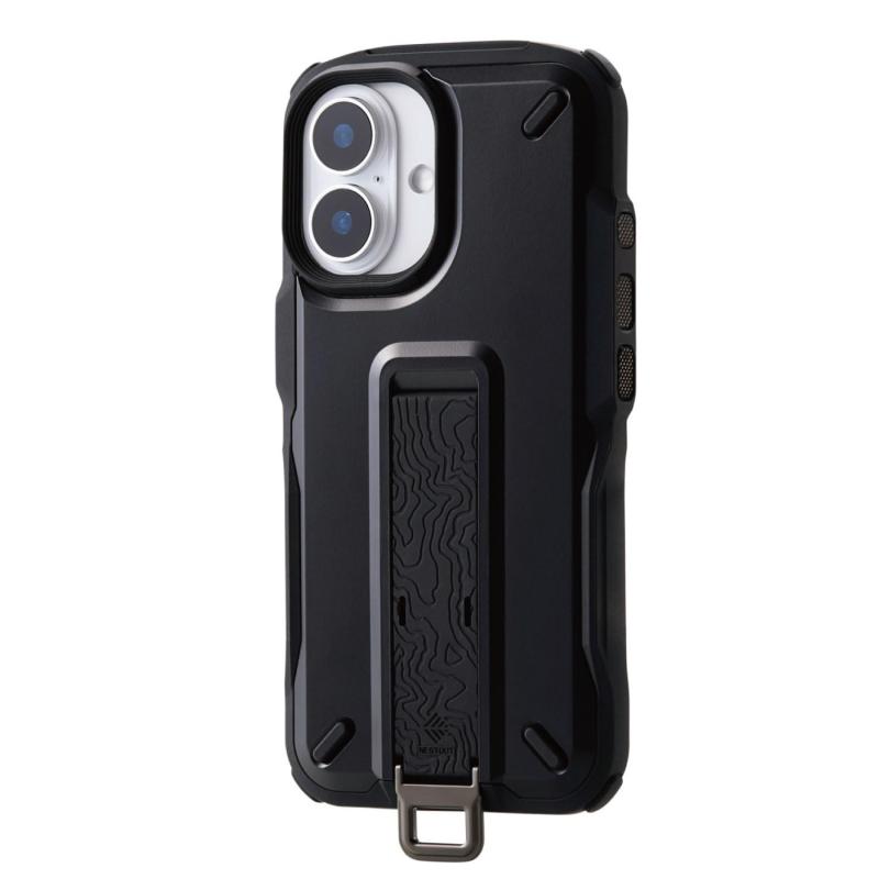 樂天商城 - エレコム iPhone 16 ケース NESTOUT 耐衝撃 衝撃吸収 [リュックのショルダーベルトに装着可能] フィンガーバンド付き スタンド機能 ストラップホール付き アウトドア ブラック PM-A24ANESTBK