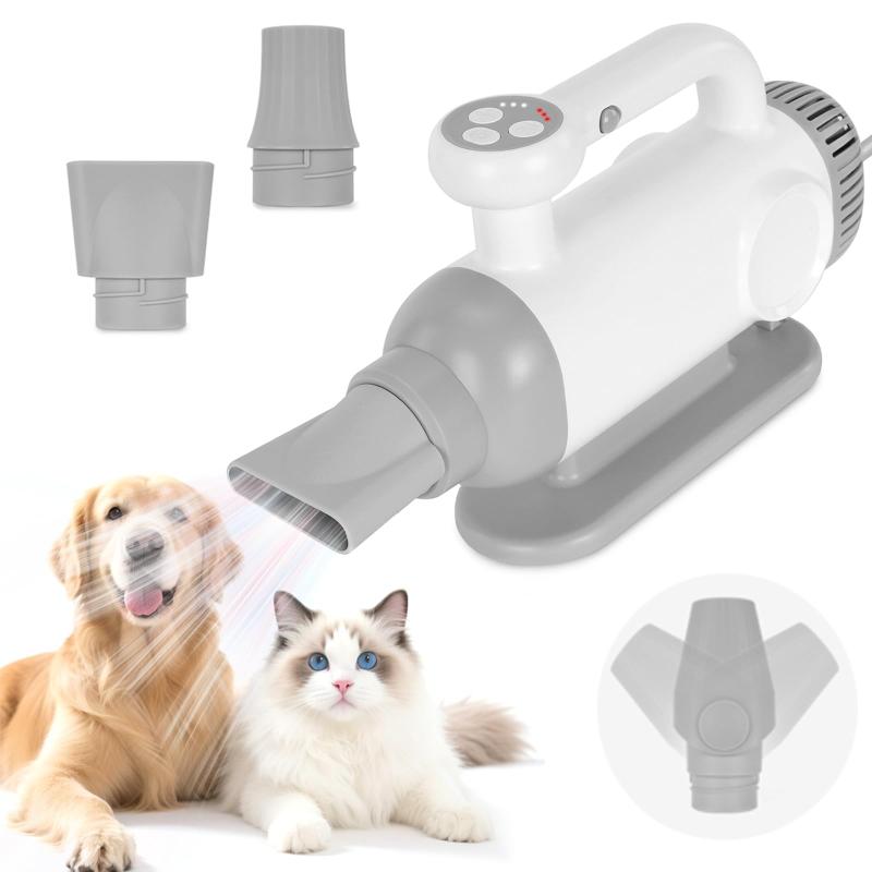 VOISTINO 犬ドライヤー ハンズフリー ペットドライ NTC温度制御システム 過熱保護 温度風量調節可能 4種類ノズル付き 超大風量 マイナスイオン 日本語取扱説明書付き サロン/家庭用/旅行/ププロ級の速乾＆マイナスイオンケア：10...