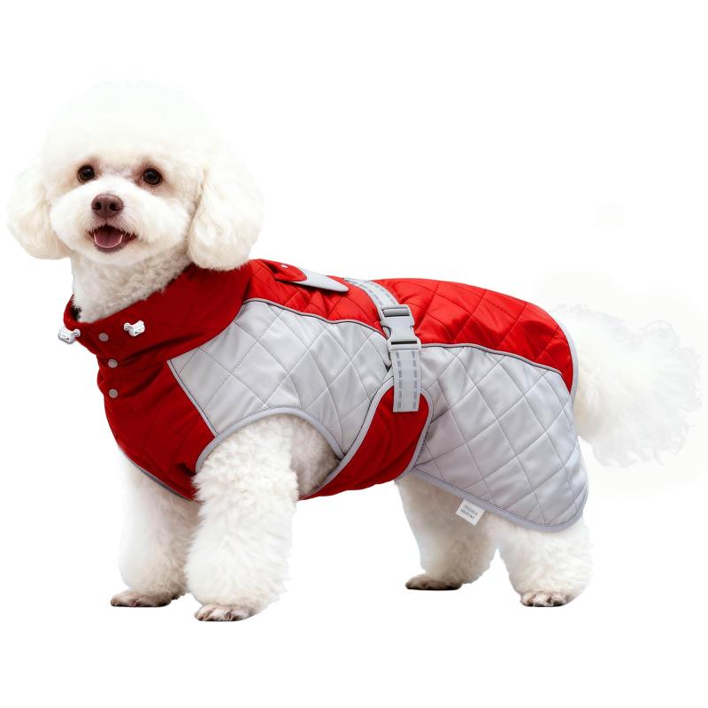Rakuten - BECROWM 犬用防寒コート 犬用ウィンタージャケット フリースライニング保温 撥水性・コンバーチブルカラー/スタンド 背部反射ストリップ付き 着脱しやすい 小型犬 冬季散歩用 (レッド, S（胸