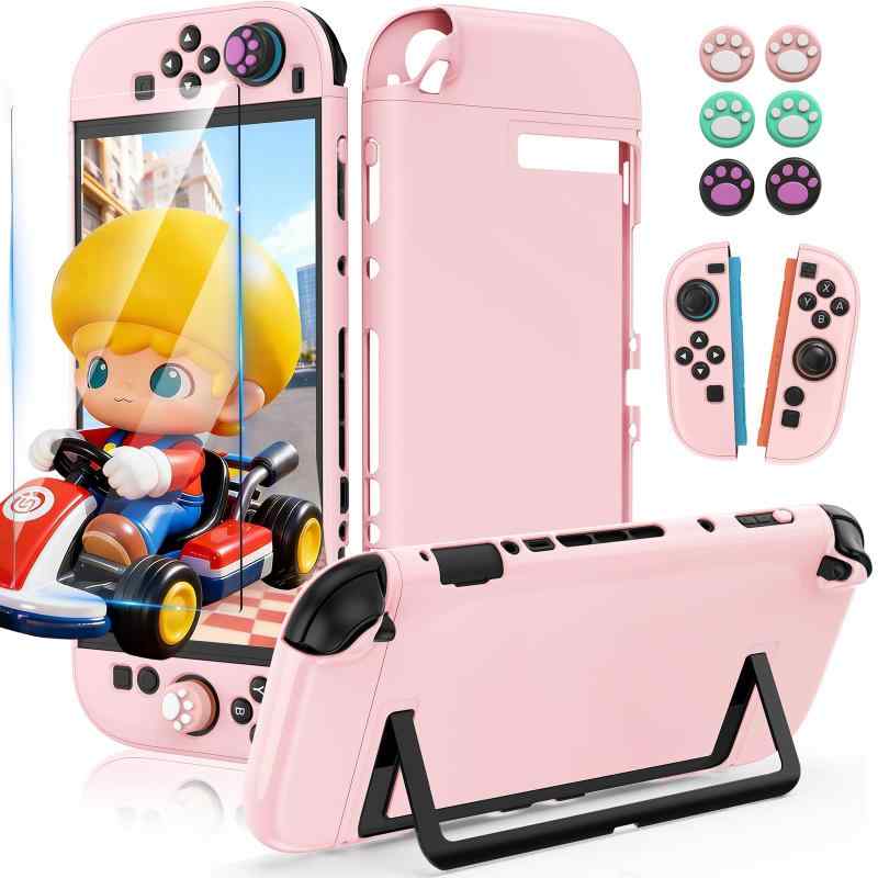 CMANBAH Nintendo Switch 2（2025）対応ハードカバー Switch2 カバー ドック・スタンド対応 全面保護【 6枚サムグリップキャップ +高感度保護フィルム】Joy-Con分体式設計 着脱簡単 超薄 スイッチ2ケー