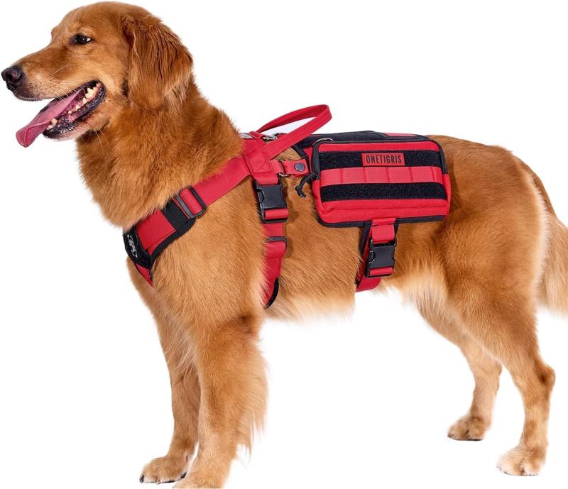 OneTigris 犬用ハーネス セット ドッグパック 胴輪 バッグ 中型犬 大型犬 バックパック一体型ハーネス 1000Dナイロン サービス犬 散歩/訓練/お出掛 ペット 着脱簡単 引っ張り防止 引っ張り防止