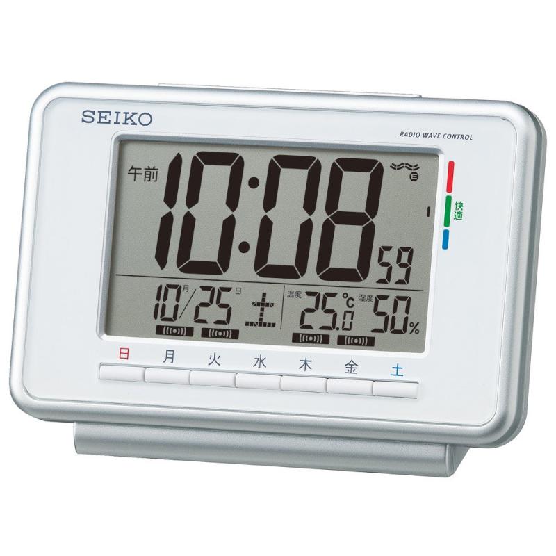 セイコークロック(Seiko Clock) セイコー クロック 目覚まし時計 電波 デジタル ウィークリー アラーム カレンダー 快適度 温度 湿度 表示 白 SQ775W SEIKO本体サイズ:9.2×13.5×5.1cm本体重量:0.3kg素材・材質:プラスチック枠(白)、前面プラスチック原産国:中国ムーブメント:電波修正機能(40kHz/60kHz自動選局)/電波OFFつき付属品:電池(単3マンガン電池×2)電子音、スヌーズ、ライト、フルオートカレンダー、温度、湿度、アラームモニター、電池切れ予告ウィークリーアラーム機能、快適度表示機能モニター用電池として、マンガン電池を同梱しています。