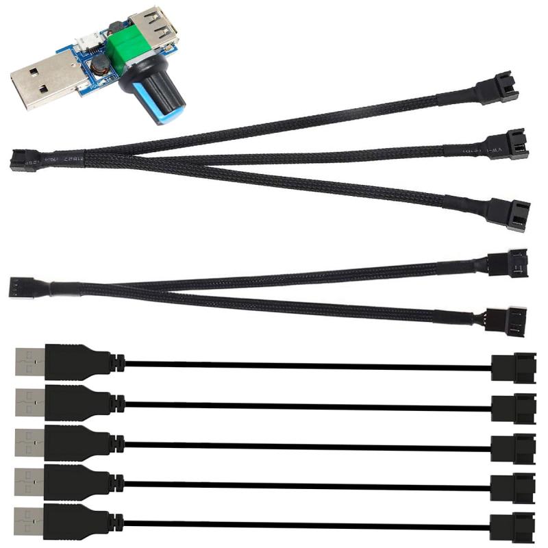 Kiligen 5 個の USB から 3 ピン / 4 ピン PWM 5V USB スリーブ ファン電源アダプタ ケーブル、ファン風速レギュレータ、2 ウェイ PWM スプリッタ ケーブル、3 ウェイ PWM スプリッタ ケーブル