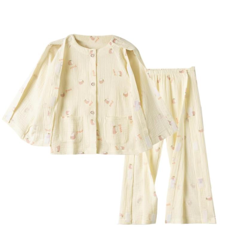 樂天商城 - POUKEPRITY 子供用介護ねまき マジックテープ 介護パジャマ 両サイド全開 通気性 コットン生地 家庭着 オールシーズン対応 女の子にも男の子にも最適 骨折ケアや術後回復に