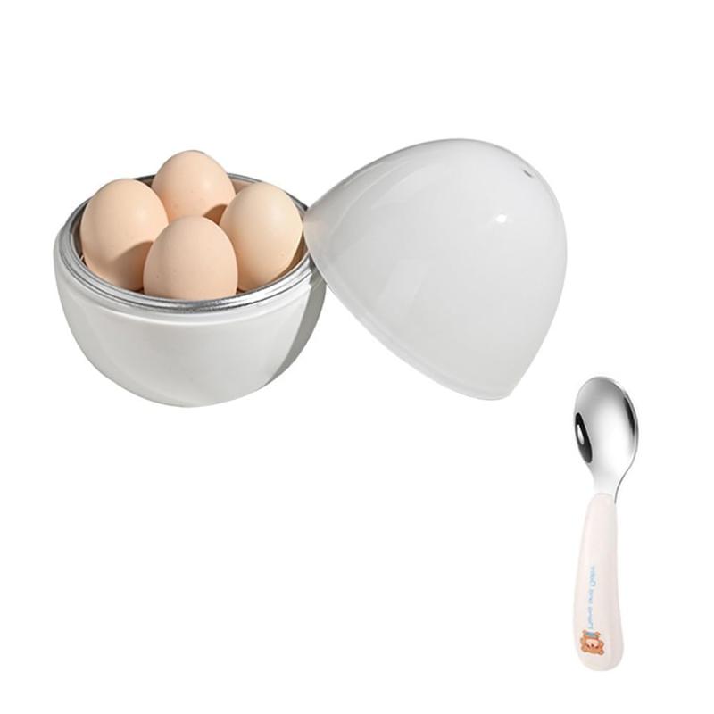 Rakuten - ゆでたまご器 ゆで卵メーカー エッグクッカー たまご調理 電子レンジ用 キッチン用品 火を使わない 半熟 固ゆで卵 簡単 安全 加熱 かわいい 調理用品 スプーン付き (ホワイト)