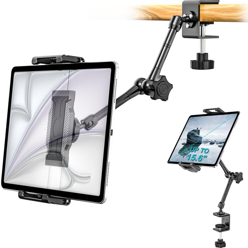 Rakuten - Dosvsi キッチン タブレットスタンド クランプマウント ipadホルダー【360°自由調整·アルミ合金素材·大型タブレットにも対応】キッチンの棚 吊り戸棚 テーブル デスク用 タブレット ホルダ