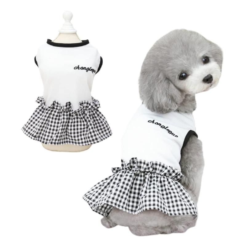 Timoya 犬服 ワンピース 春夏 お姫様 ドレス スカート 可愛い チェック柄 袖なし 犬の服 ペット服 tシャツ 柔らかい 綿製 通気 伸縮性 ペットウェア ドッグウェア 人気 ファッション 小型犬 中