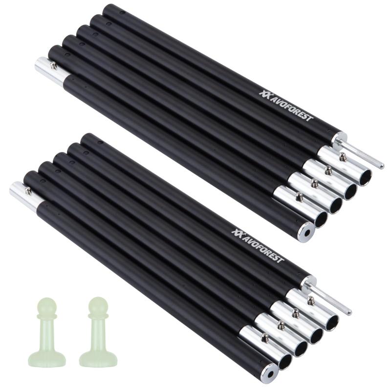 タープポール AVOFOREST 直径19mm 2本セット アルミ製 最長204cm 6本連結 コンパクト収納 蓄光エンドキャップ付き ソロキャンプ 持ち運び楽々 キャノピー専用ポール サブポール 軽量 アルマイト