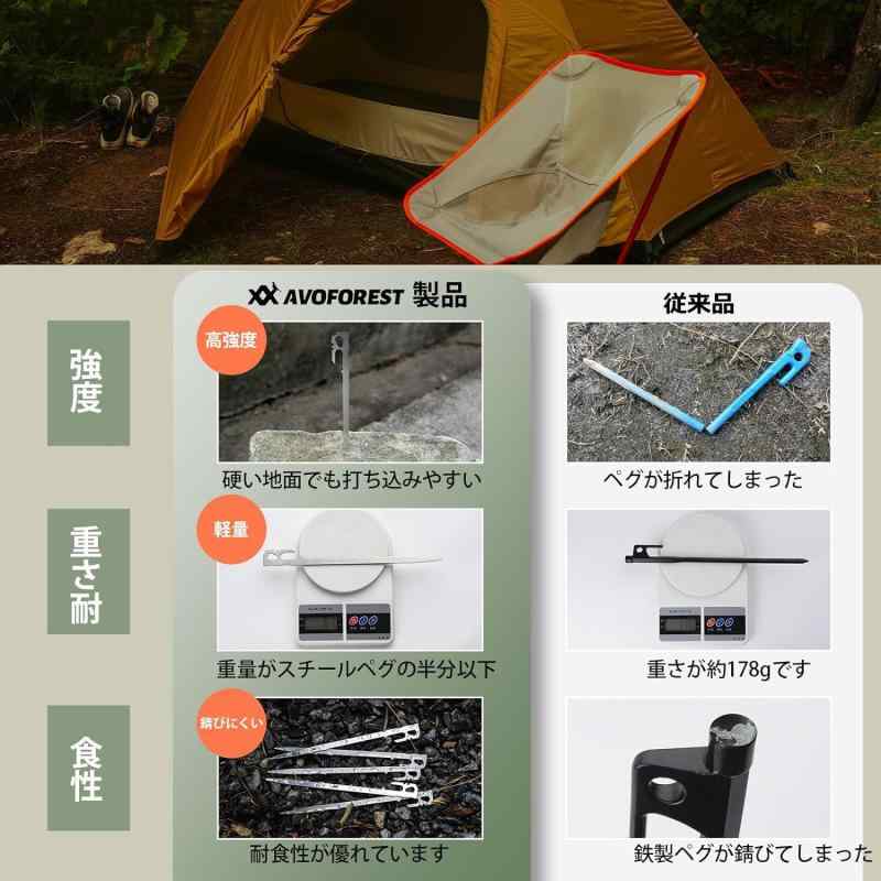 ペグ AVOFOREST テントペグ 28cm 6本/12本セット ステンレス鋼420 鍛造ペグ 一体化...