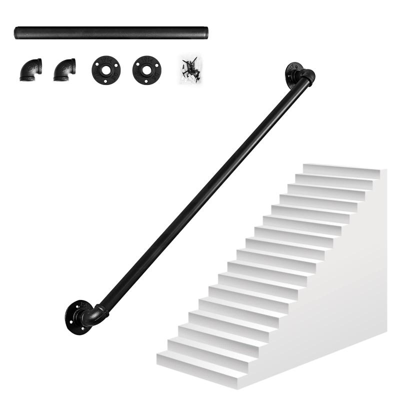 HARUMAKI 黒い工業用パイプ錬鉄製手すり 階段 屋内 屋外用の手すり階段 1-3m 階段 滑り止め防錆工業用..