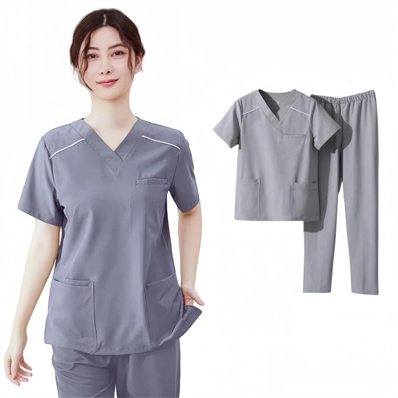  スクラブ 医療 上下セット 介護士 服 看護師 グッズ エステ 制服 Vネックの半袖セットアップゆったりとしたフィット感 吸湿速乾性 複数のポケット付き