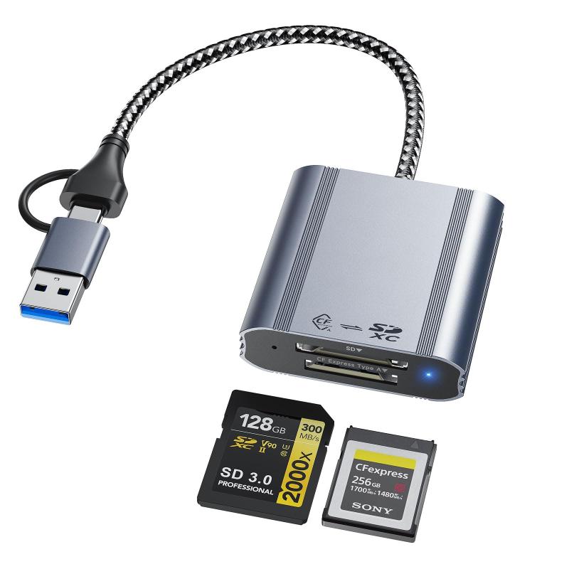 CFexpress Type A/B&SD カードリーダ 2 in 1 アルミ合金製、デュアルスロットUSB3.2 10Gbps 高速転送
