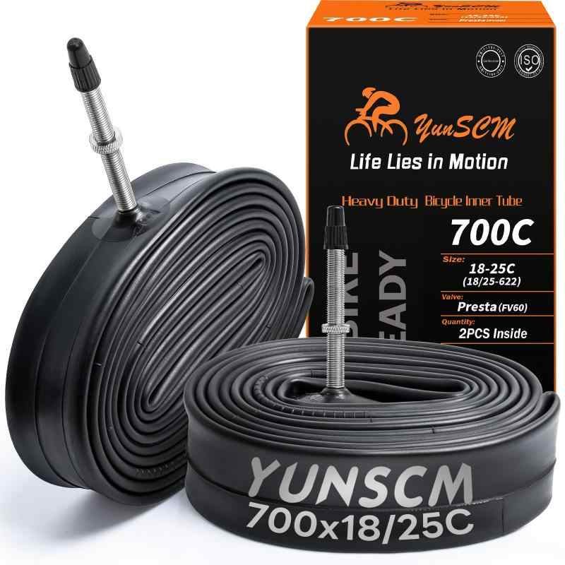 Rakuten - YunSCM 2本,700 23c チューブ 肉厚,仏式ロングバルブ60mm 高リムの最良選択,700x18/25c 自転車チューブ,適用 700x18c/20c/23c/25c ロードバイク