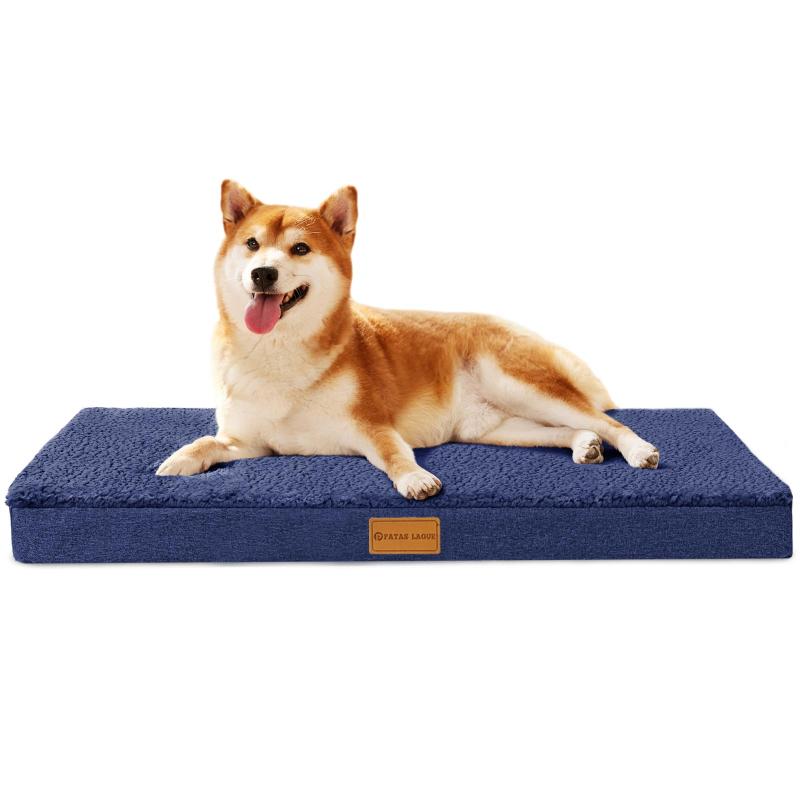 Rakuten - Patas Lague 犬 ベッド ペット 犬用ベッド 柔らか 防水 洗える 小型犬 中型犬 ペットベッド 猫 クッション 高反発 取り外せるカバー 滑り止め 通気性 91cm*61cm ネイビーブルー