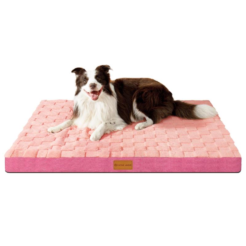 Patas Lague 犬 ベッド チェック 犬用ベッド 暖かい ペットベッド中型犬 大型犬 猫 クッション 取り外せるカバー 滑り止め 通気性 高反発 防水 洗える107cm*71cm ピンク