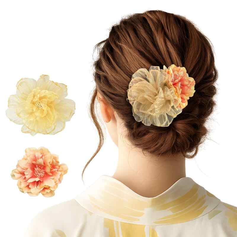 GFun 髪飾り ヘアアクセサリー 花 クリップ 浴衣 花火大会 結婚式 和装 成人式 卒業式 卒園式 発表会 洋服 ツバキ