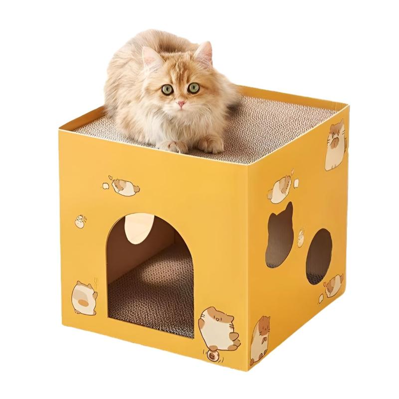 [GIIPET]猫 ダンボールハウス 高密度段ボール 頑丈 猫 爪研ぎ キャットハウス 穴付き 通気 3in1多機能 猫ハウス 猫おもちゃ 猫爪とぎ カスが出ない 猫用 つめとぎ 遊び道具 解消 組立簡単 収納