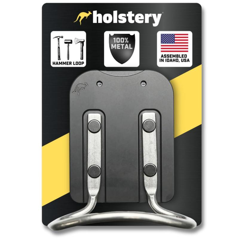 Holstery HammerMaster PRO | ハンマーホルダーループ - クリップオンツールベルトホルスター ハンマー、手斧、マレットを保持 - オールメタル、ブラック