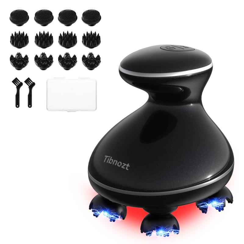 Tibnozt EMS ヘッドスパ 電動頭皮ブラシ IPX7防水 3D振動 広範囲赤色LED 頭皮エステ スカルプケア フェイスケア 美容家電 収納ケース付き コードレス 小型化 静音 お風呂 乾湿両用 全身適用 クリ