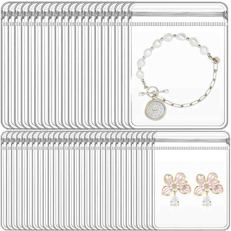 ジュエリー袋 pvc 100枚入 2種サイズ アクセサリー袋 ジュエリーポーチ ジップ パッキング ビニール 透明 変色防止 密封 抗酸化 飾品保護 クリア ミニ ジッパー付き袋 包装袋 指輪収納袋 4x6cm+6