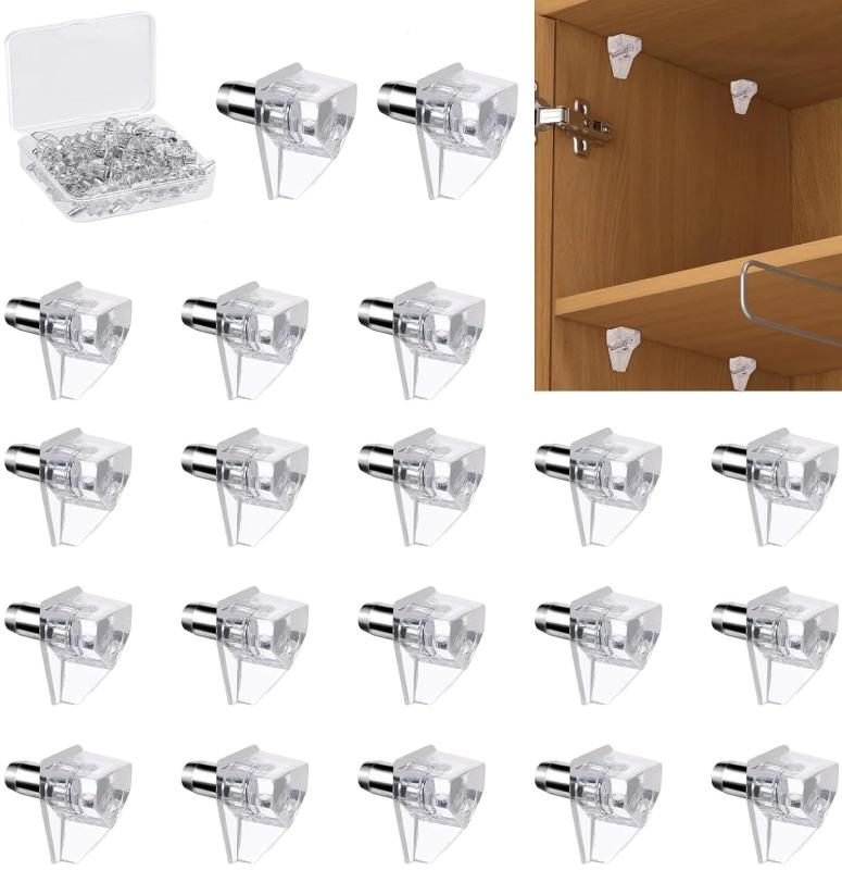 Rakuten - JUTOSU 棚ダボ 差し込みタイプ ピン径5mm 透明 家具固定用 金属製/プラスチック型 キャビネット クローゼット 本棚DIYに 簡単取り付け シャフトサポート 棚受けダボ 収納ケース付き