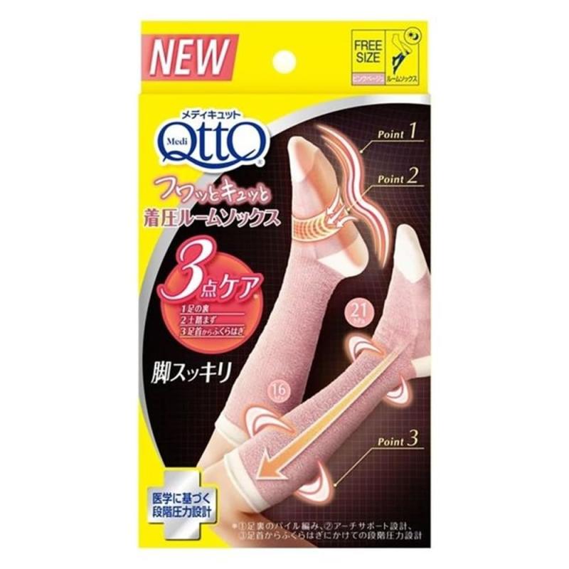 樂天商城 - レキットベンキーザー・ジャパン メディキュット フワッとキュッと 着圧ルームソックス ベージュピンク フリーサイズ 1足