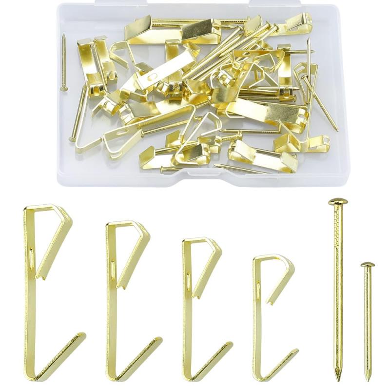 Rakuten - Glvaner フォトフレームフックセットフック10lb~50lb金属製 4サイズ 50個セット ピンフック フォトフレームハンガーフック 額縁フック 画鋲フック 壁掛けフック 石膏ボード用 写真 壁掛け時計用