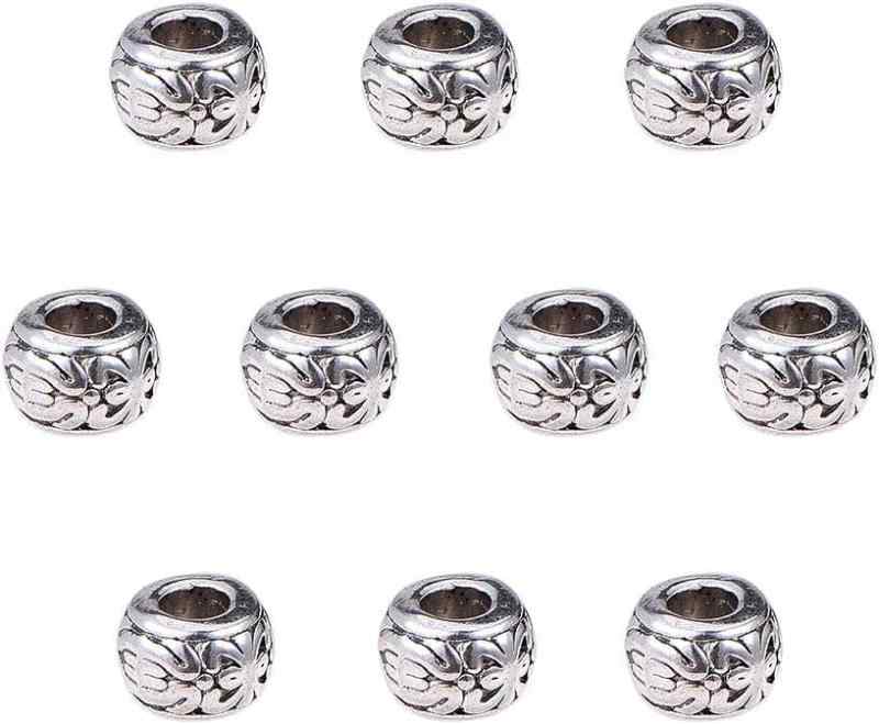 Rakuten - PH PandaHall 約100個 合金 スペーサービーズ 8mm 穴3.5mm チベッ風 ビーズ ロンデル メタルビーズ チャーム ジュエリー製作 アクセサリーパーツ DIY用 クラフト 手作り素材 アンティークシルバー
