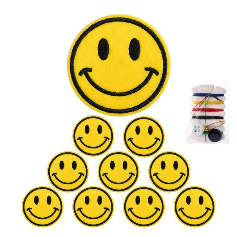 Rakuten - サムコス 刺しゅうパッチ アイロンワッペン セット ファッション 漫画 かわいい DIY装飾 アクセサリー ぼうし バッグ 衣類 飾り (イエロー 笑顔)