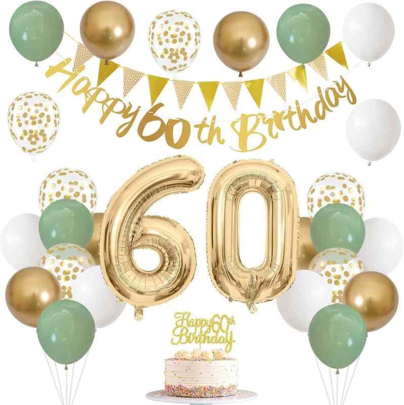 Balloon - Lakymisy 60歳 還暦お祝い 誕生日 飾り付けセット 数字バルーン 紙吹雪風船セット happy birthday ガーランド バースデー 飾り 男性 女性 父 母 祖父 祖母 60歳 おめでとう 長寿祝い 記念撮影 パーテ