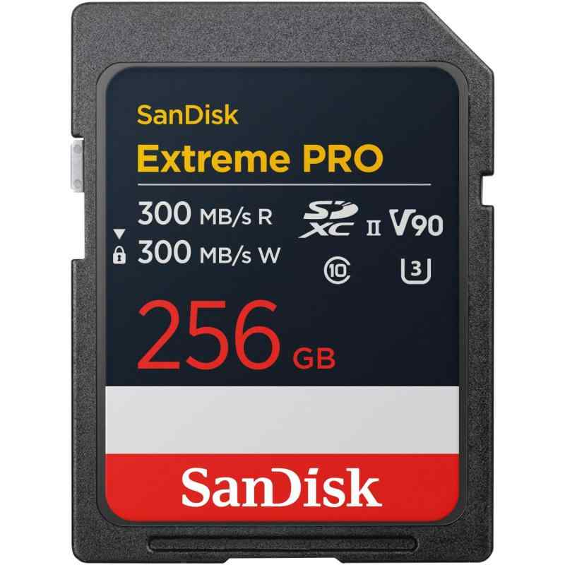 SanDisk 256GB Extreme PRO SDXC UHS-II メモリーカード - 最大300MB/秒の読み取りと書き込み速度、V90、8K、4K UHD、SDカード - SDSDXDM-256G-GN4IN。