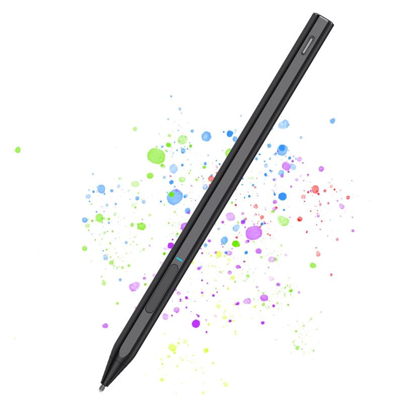MILPROX Surface用タッチペン MPP2.0 対応 4096 段階筆圧 磁気吸着 USB-C 急速充電 ブラック【イラストを描くには最適】 ペン先が1.72mmレベルの極細で作られ、接地範囲を狭くする事で誤タッチなどが極力無くなります。 筆圧4,096段階と傾き検知でタッチしているペンにかかっている指の負荷によって、描かれる線や文字の太さを変化させられます。 パームリジェクション機能を搭載しているモデルで書き込みや絵画に使用している最中、手が不意に当たっても描画に影響する事はありません。【選択・消しゴム機能＆磁気吸着】消しゴムボタン機能も付いて簡単に消去可能、選択ボタンでマウスとして使えます。 マグネットでsurface本体にくっつけられ、紛失する心配がありません。アプリやBluetoothで接続が不要、ボタンを押すと即座にメモやスケッチが可能です。【省電力性能アップ10 秒でランプ消灯、筆記に影響なし】 内蔵チップを全面的にアップグレードし、省電力性能がさらに向上しました。 ボタンを押して起動すると、インジケーターランプは 10 秒後に自動で消灯します。ランプが消えた後も、筆記やタッチ操作など全機能を問題なくご使用いただけます。 4～5 時間操作がない場合、自動的にスリープモードに移行。ボタン操作または充電するだけで簡単に復帰可能です。 また連続使用時間も従来の 130 時間から 140 時間に延長。長時間ご利用いただけ、頻繁な充電の手間を省けます。【高互換性＆MPP準拠のWindows 10機種に対応】MPP2.0(Microsoft Pen Protocol 2.0)に対応した端末で使えるアクティブタッチペンです。 Surface3/ Surface Pro 3/4/5/6/7/8/X/ Surface Laptop/Laptop2 /Book/Book2/ Studio/Studio2 /Go/Go2/Go3 /Surface gosoftに対応。 ASUS/Acer/DELL/SONY/HP等の部分機種「詳しい対応機種について取扱説明書や商品の画像をご覧ください」ご注意：お使いのPCまたはタブレットでWindows 10 にアップグレードする必要があります。【ご注意】この製品を使用する前に、完全に充電してください。アプリやBluetoothなどの接続は不要です。ボタンを押すと、すぐにメモやスケッチができます。 ご購入前に、お使いの機種がサポートされているかどうかをご確認ください。 もし反応がない場合、タブレット側のペンのドライバを更新してみてください。
