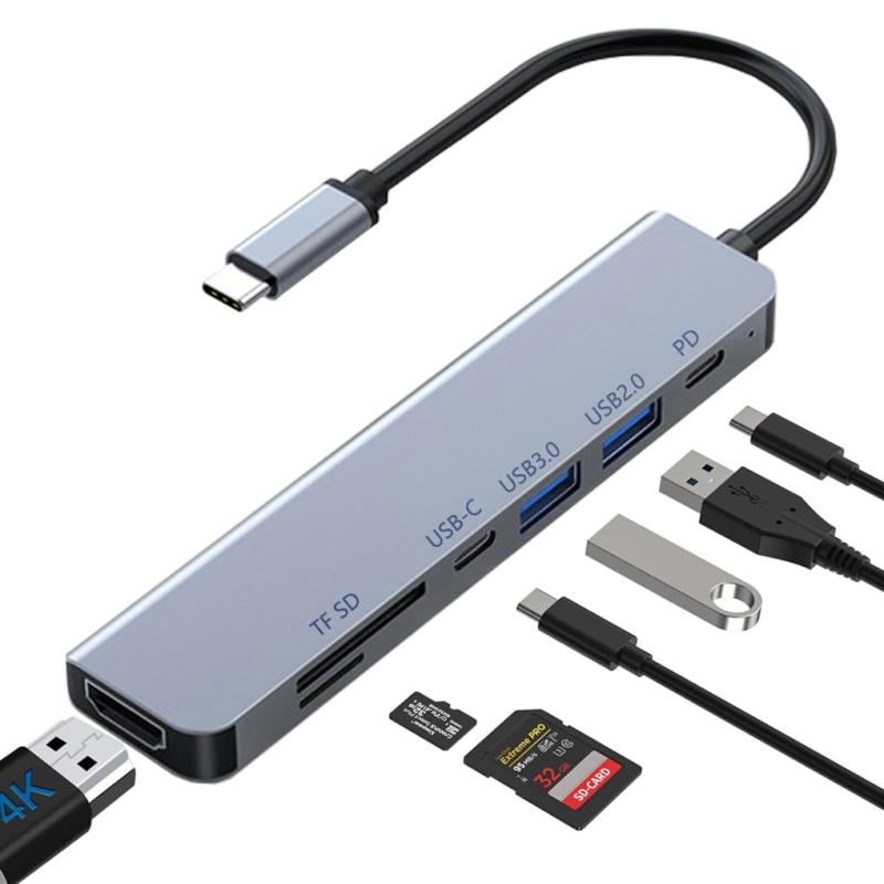 USB ハブ タイプc usbポート 増設 マルチポート 7-in-1【USB3.0高速データ転送+SD&TF カードリーダー+PD 100W急速充電+4K HDMI映像出力】 ドッキングステーション HDMI Type C 変換アダプタ Mac