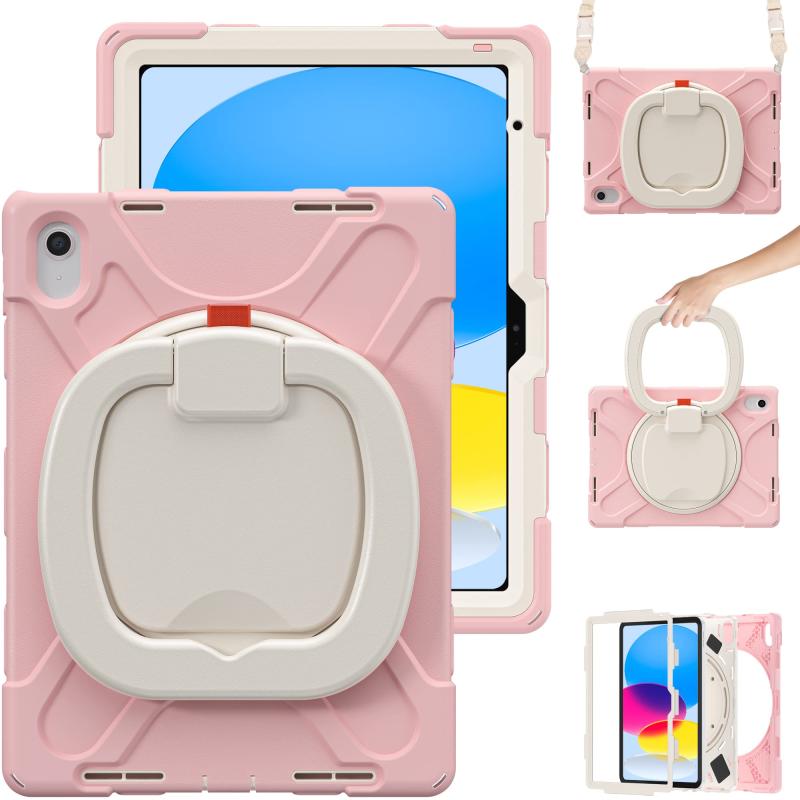 Moogukadan iPad 10 第10世代 2022/iPad 11（A16）2025 第11世代 用のケース 肩掛け ショルダーストラップ 360°回転ベルト スタンド ペンシル収納 米軍MIL資格 耐衝撃 キッズ かわいい 子供 アウトドア リ【対応機種】2025年発売 iPad A16 （11インチ）モデル番号A3354/A3355/A3356。iPad 第10世代 10.9インチ 2022年発売モデル :A2696/A2757/A2777/A3162 タブレットに対応する専用保護ケース。【スタンド機能】：動画鑑賞やタイピングなどシーンに合わせて角度を変えられる360度回転、段階調整可能スタンド。レインボーデザインで、カジュアルながらオシャレにきまる。【調節できるショルダーベルト】：肩掛けバッグや車の後部座席のエンターテイメント用などシーンにあわせて調節・取り外し・伸長可能なショルダーストラップ。 ビジネス、アウトドア、学校、家事など様々なシーンで大活躍。子供、キッズがいる家庭にもおすすめ。【三重構造・全面保護】：非常に高い耐久性PCと柔軟で耐衝撃性高いシリコン素材を使用したソフトケース。端末にしっかりフィットしてアイパッドを保護します。ホコリなどが入りにくいダストキャップ付き。【ペンホルダー付き】：アップルペンシルを収納できる専用ペンホルダー付き。【耐衝撃】衝撃吸収層（シリコン）と保護層（ハードPC）でダブル構造落下などの衝撃にも強く、アイパッドを完全保護します