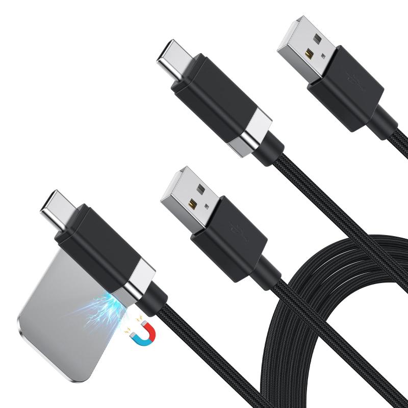 Magtame usb type cケーブル 磁石吸着 壁面に固定機能 (2個セット/1.5M+1.5M) USBタイプCケ_ーブル 金属プレート2個入り 30W/3A急速充電 usbケーブルtype-c 紛失防止・落下防止 Phone15/Macboo