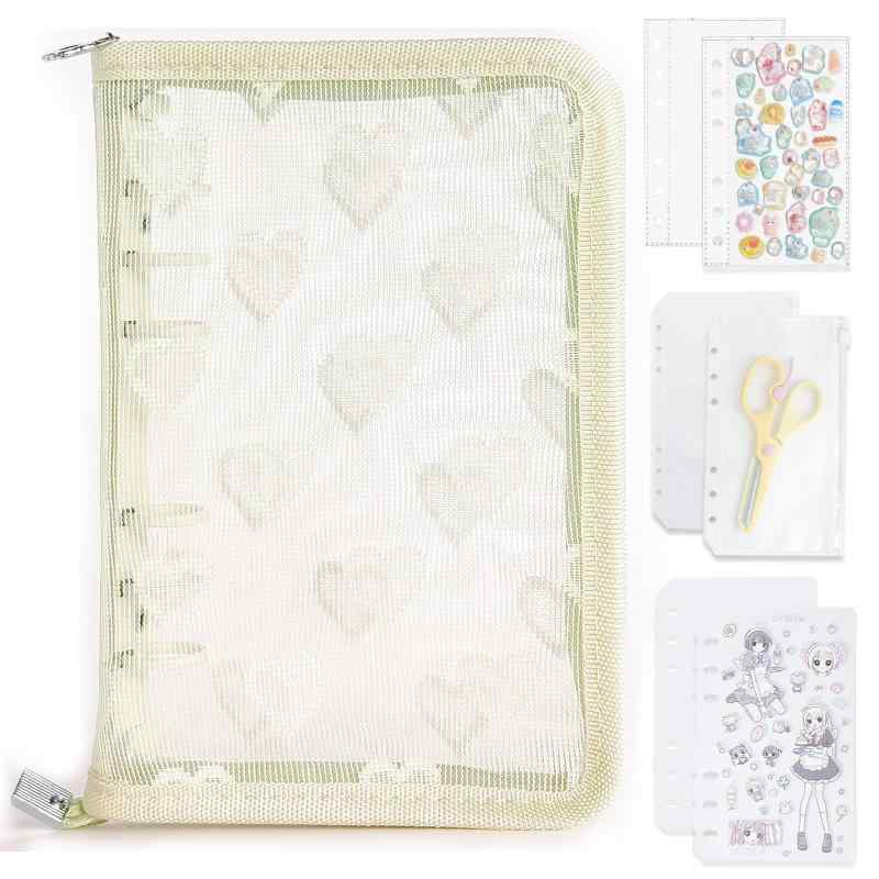 シール帳 A6【リフィル×20枚 チャック付きボケット×2枚 下敷き×2枚】シールバインダーシール収納 6穴 推し活 カード 写真整理...