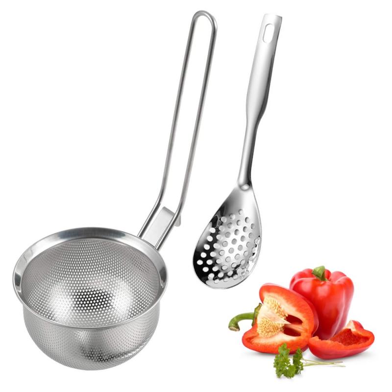 2点セット 味噌漉し器 ステンレス製の麺匙 みそこしセット 取り外し可能な みそこし器 鍋のふちにかけられる 丈夫で目詰まりしにくい 丸い鍋 鍋用お玉