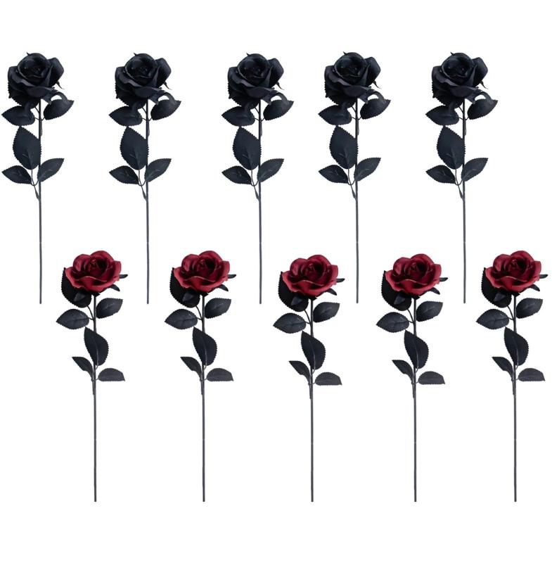Rakuten - DIFEIUKI バラ 造花 9本セット 一輪 花束 黒薔薇 黒ローズ 枯れない 暗黒 シルクフラワー ハロウィン パーティー ホーム ウェディング テーブルデコレーション 撮影用 小道具 お祝い プレゼン
