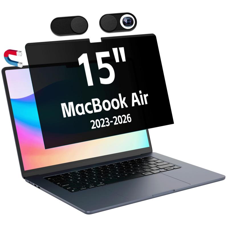 Macbook Air 15 (2023-2026 M2 M3 M4 M5)用マグネット覗き見防止フィルム 取り外し可能なブルーライトカットアンチグレアスクリーンフィルター Mac 15.3インチノートパソコン用の磁石ぞき見防
