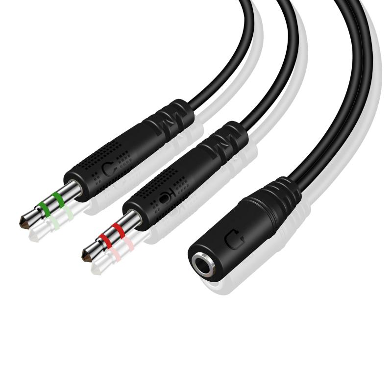 二股ヘッドセットスプリッター PC適用 3.5mmメスから2つの3.5mm オスヘッドホンマイクオーディオ Yスプリッターケーブル(4極メス-3極オスx2) 4極 3極 変換ヘッドホンアダプター