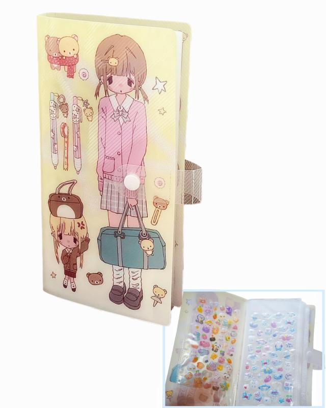 Rich Peach シール帳 3D シール 立体 収納 女の子 はがせる ぷくぷく 手帳 キラキラ 可愛い バインダー 専用台紙 リフィル40枚入り お正月 贈り物 夢幻 輝く 喫茶 くまちゃん ねこちゃん をそのま