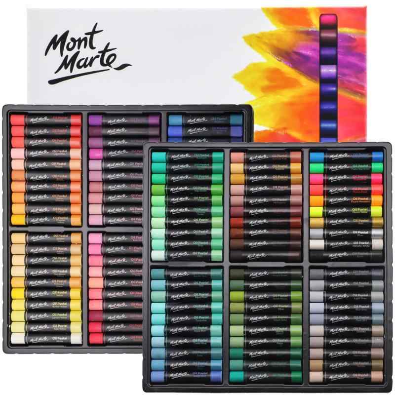 Rakuten - Mont Marte オイルパステル シグネチャー 120個 120色 アソートカラー 鮮やかなオイルパステルセット 素晴らしいブレンドと重ね合わせ、アート、クラフト、塗り絵、スケッチに最適