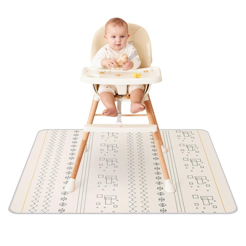 innokids お食事マット 食べこぼしマット 滑り止め 撥水加工 離乳食 130*130cm テーブルマット ベビープレイマット 防水 お絵かきマット 丸洗いOK (ジオメトリ（ベージュ）)