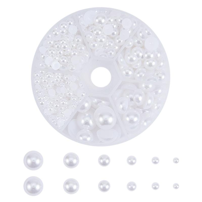 PandaHall Elite 約650個/箱 4~12mm直径 半円パール 人工 真珠 半円 ハーフ ラウンド ジュエリーパーツ DIY用 ホワイト