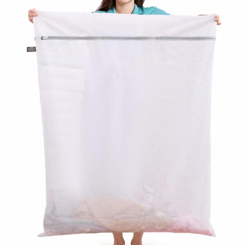 Kimmama ポリエステル メッシュ洗濯バッグ, スーパーラージ(90x110cm), ホワイト, ファスナー, 3-4ロッド分洗濯物, デリケートアイテム保護, 通気性ポリエステル, ランドリーネット, WB017